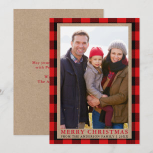 Joyeux Noël Kraft Tartan Carte photo