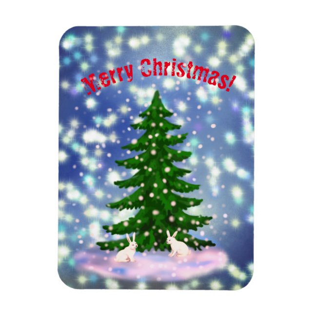 Joyeux Noël lapins blancs épicéa Magnet (Vertical)