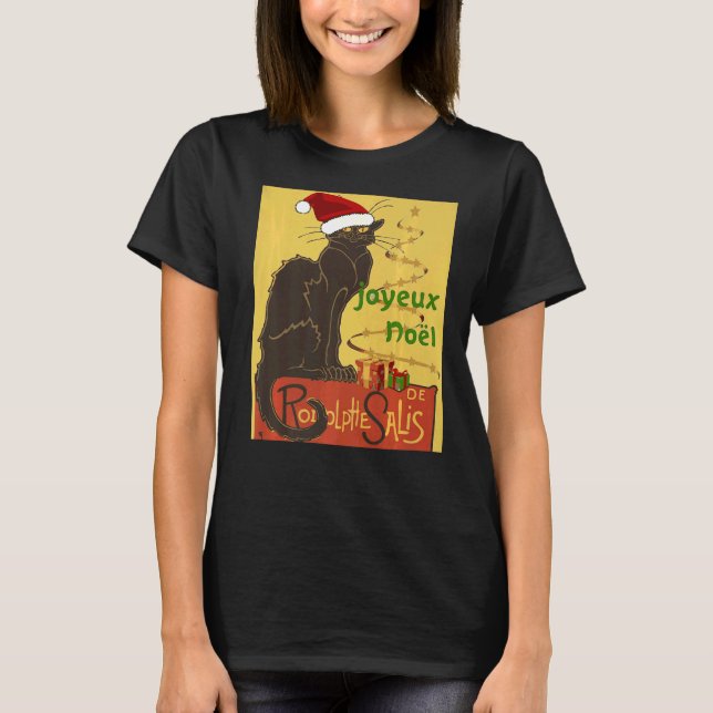Joyeux Noel Le Chat Noir Christmas Holiday Vector T-Shirt (Front)