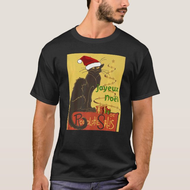 Joyeux Noel Le Chat Noir Christmas Holiday Vector T-Shirt (Front)