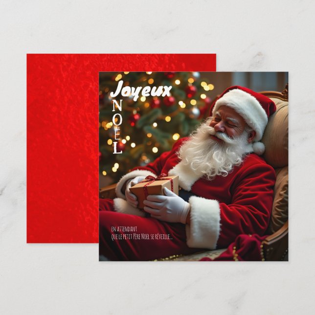 Joyeux Noël Le Père Noël s'est endormi SqFC Holiday Card (Front/Back)