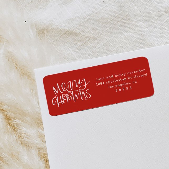 Joyeux Noël Lettre à la main Adresse de retour (Red Merry Christmas festive return address labels.)
