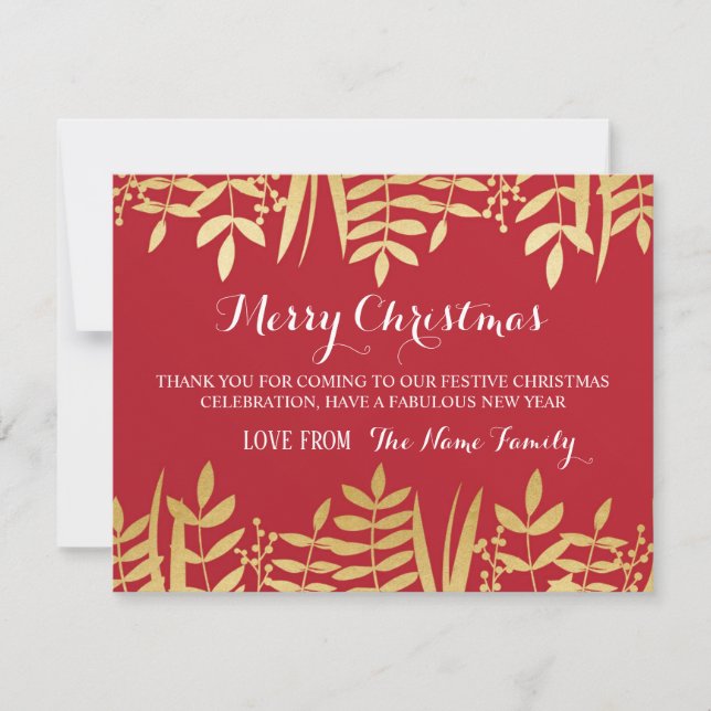Joyeux Noël Merci Cartes Rouge & Or Noël (Devant)