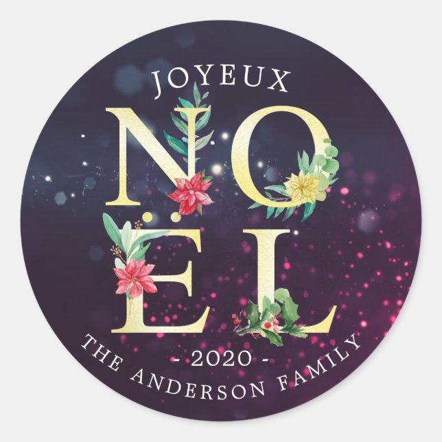 Joyeux Noel Merry Christmas Happy New Year Wishes Classic Round Sticker (Front)