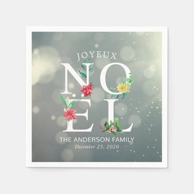 Joyeux Noel Merry Christmas Happy New Year Wishes Napkin (Front)