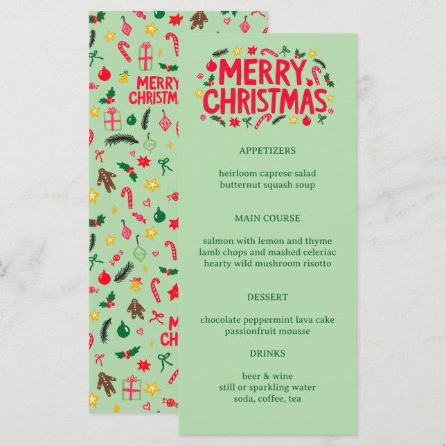 Joyeux Noël Mignon MENU PERSONNALISÉ Fête de fin d (Devant / Derrière)