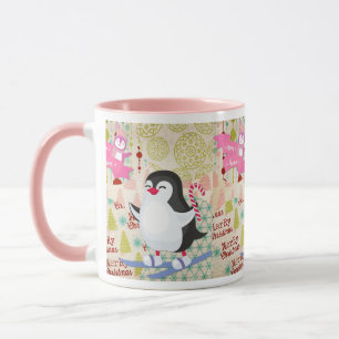 Joyeux Noël mignonne pingouin rose Mug