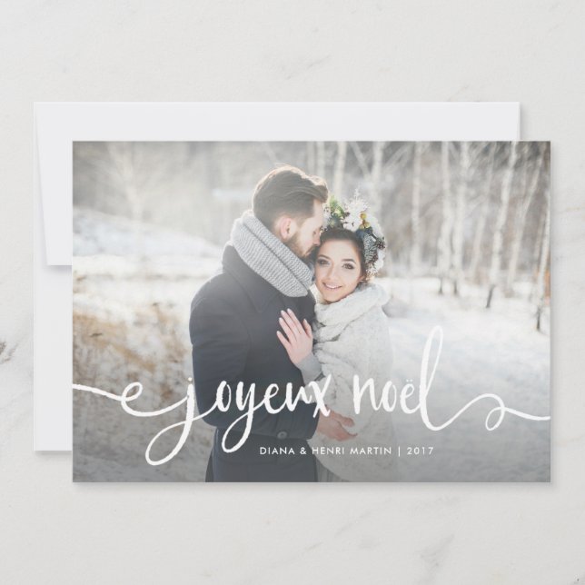 Joyeux Noel | Modern Rustic French Christmas Photo Holiday Card (Front)