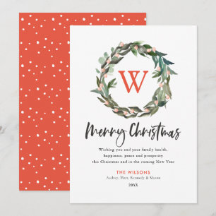Joyeux Noël Monogramme Wreath Carte de vacances