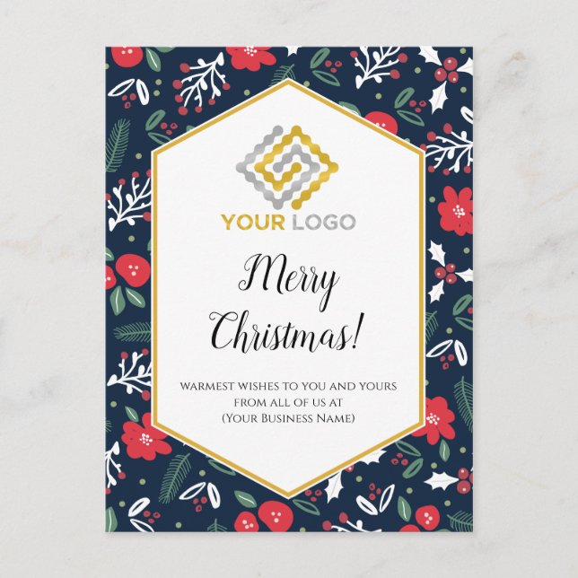 Joyeux Noël Mood Fleurs Logo Carte postale Affaire (Devant)