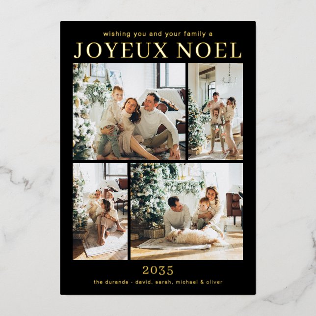 Joyeux Noel Multi Photo Gold  Foil Holiday Card (Front)