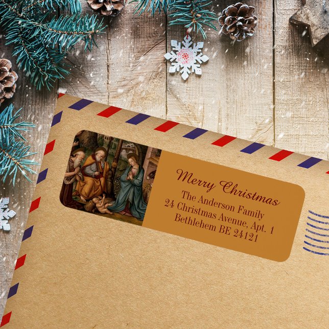 Joyeux Noël Nativité Scène Christian catholique (Merry Christmas Classic Vintage Nativity Scene Religious Christian Catholic Return Address Label)