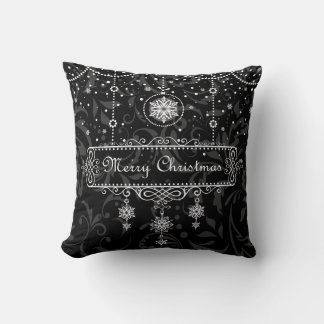 Joyeux Noël noir et blanc Coussin décoratif