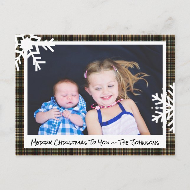 Joyeux Noël Noir Plaid Carte photo de famille (Devant)