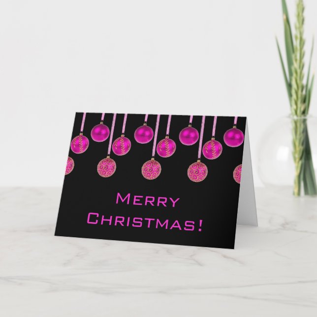 Joyeux Noël noir rose or Baubles carte (Devant)