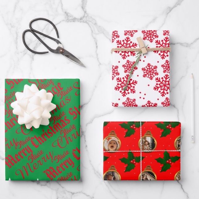 Joyeux Noël Nom Photo Feuilles de papier d'envelop (Recto)