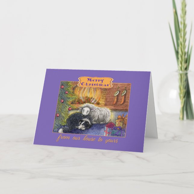 Joyeux Noël notre maison à la vôtre, carte chien (Devant)