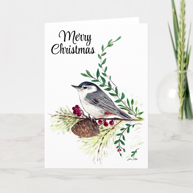 Joyeux Noël Nuthatch Bird Carte de vacances (Merry Christmas Nuthatch Bird Holiday Card from Jenn's Emporium. )