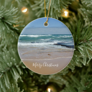 Joyeux Noël Ocean Waves Arrondi Ornement en cérami