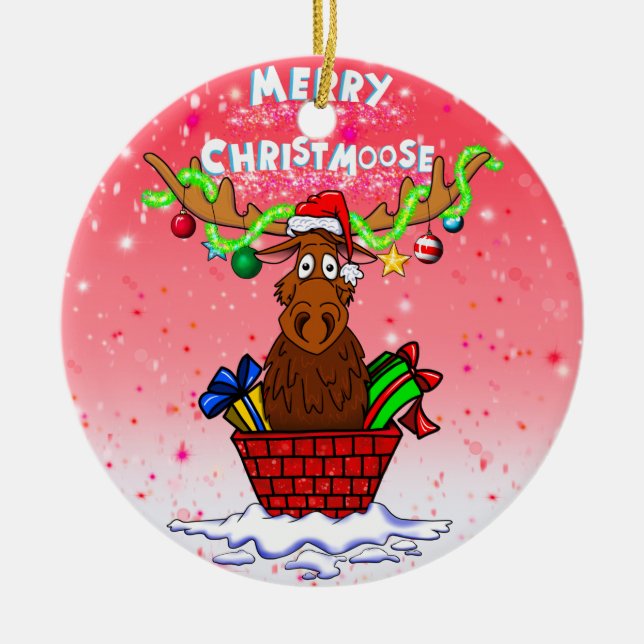 "Joyeux Noël" Ornement de Noël de Père Noël Moose (Devant)