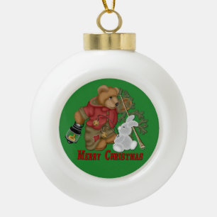 Joyeux Noël Ours et Balle Bunny Ornement