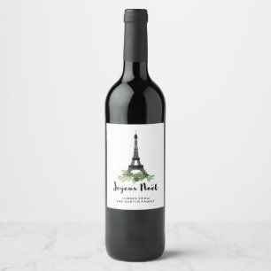 Joyeux Noel Paris Christmas with Eiffel Tower Wine Label