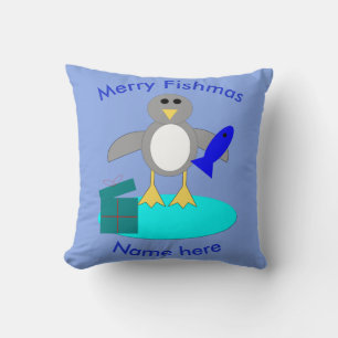 Joyeux Noël Pêche Pingouin Coussin personnalisé