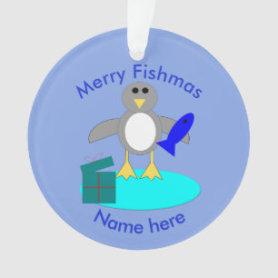 Joyeux Noël Pêche pingouin en acrylique ornement