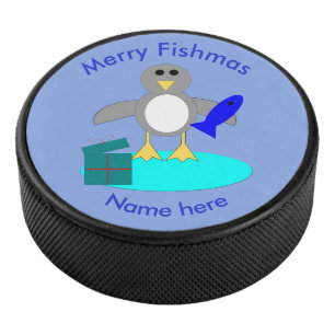 Joyeux Noël Pêche Pingouin Hockey Puck
