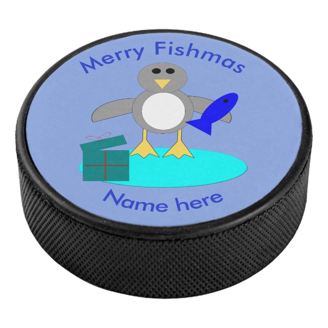 Joyeux Noël Pêche Pingouin Hockey Puck (3/4/2016 12:00:00 AM)