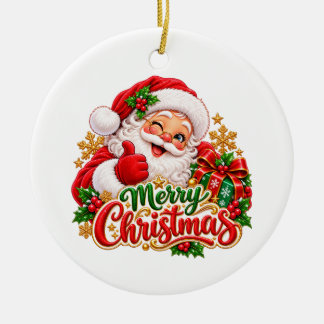 Joyeux Noël Père Noël Ornement Rond en Céramique