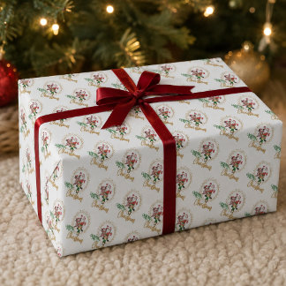 Joyeux Noël Père Noël Renne et Elfe Papier Cadeau