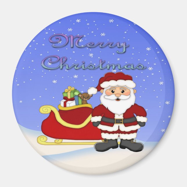 Joyeux Noël Père Noël Round Magnet (Devant)