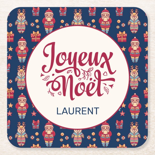 Joyeux Noel Personalized Square Paper Coaster (Front)
