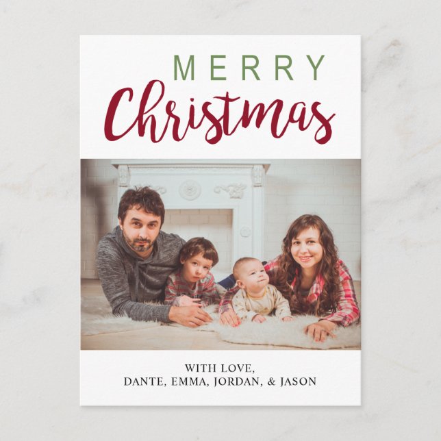 Joyeux Noël Photo carte postale Rouge Vert Élégant (Devant)