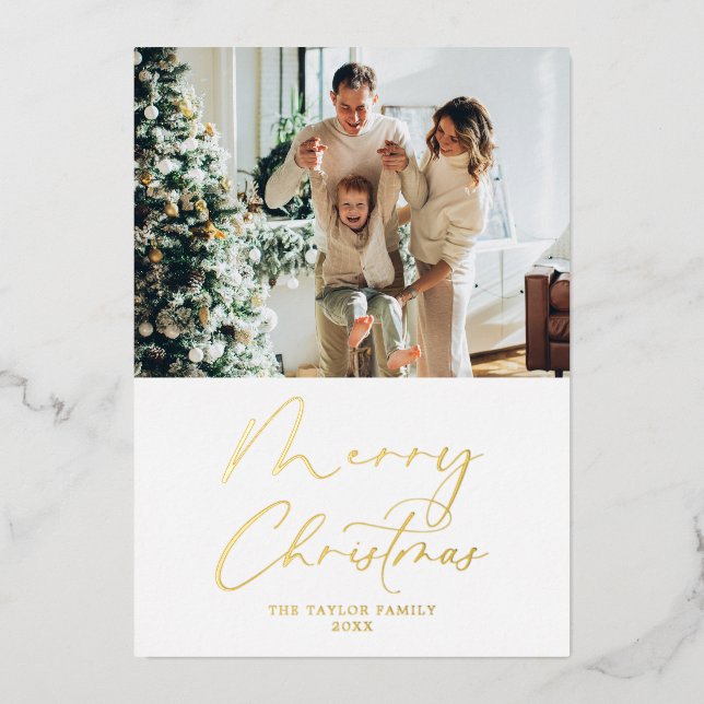 Joyeux Noël Photo Gold Foil Carte de Noël (Recto)