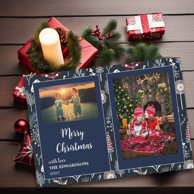 Joyeux Noël photos de famille cartes magnétiques (Family photos, Merry Christmas script, holiday card.)