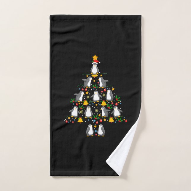 Joyeux Noël Pingouin Lumières Arbre de Noël (Serviette à main)