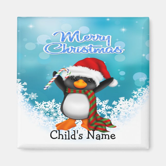 Joyeux Noël Pingouin Magnet Carré (Devant)