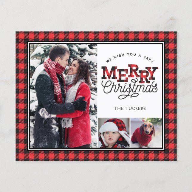 Joyeux Noël Plaid Budget 3 photos Carte de vacance (Devant)
