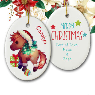 Joyeux Noël Pony Enfants en céramique Ornement