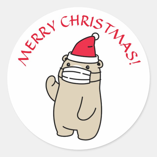 JOYEUX NOËL PORTEZ-VOUS AVEC Sticker rond MASQUE (Devant)