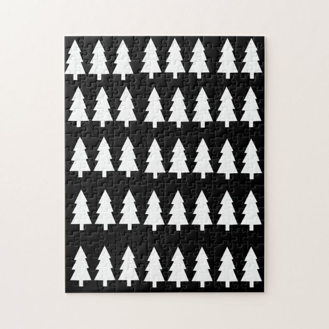 Joyeux Noël Puzzle Noël Blanc Arbres Noirs (Vertical)