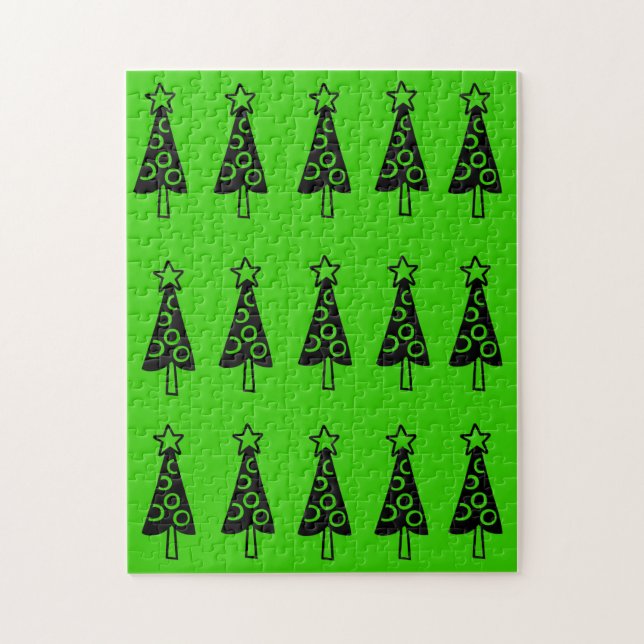 Joyeux Noël Puzzle Noir Arbres verts (Vertical)