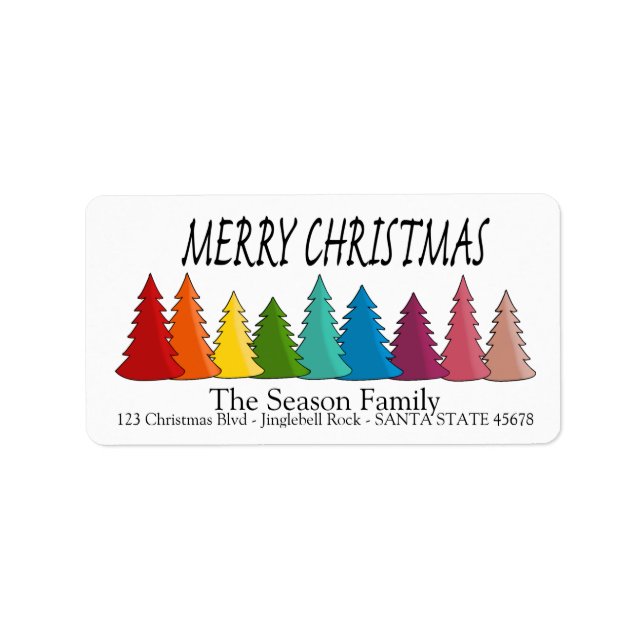 Joyeux Noël Rainbow arbres étiquette de vacances (Devant)