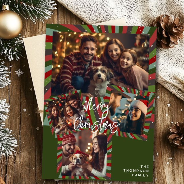 Joyeux Noël rayures vintages carte photo personnal (Créateur téléchargé)