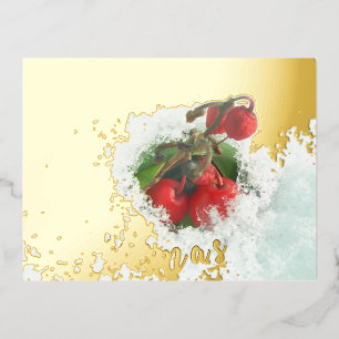 Joyeux Noël Red Berries Gold Foil Carte postale
