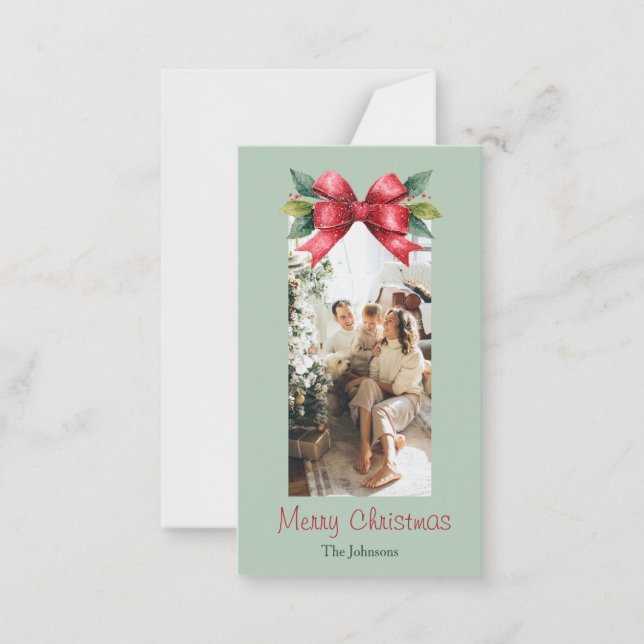 Joyeux Noël Red Bow Carte photo personnalisé (Devant)