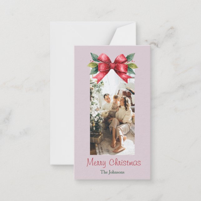 Joyeux Noël Red Bow Carte photo personnalisé (Devant)