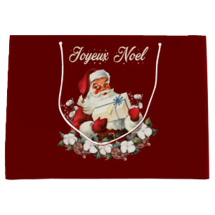 Joyeux Noel Red Christmas Vintage Santa Large Gift Bag